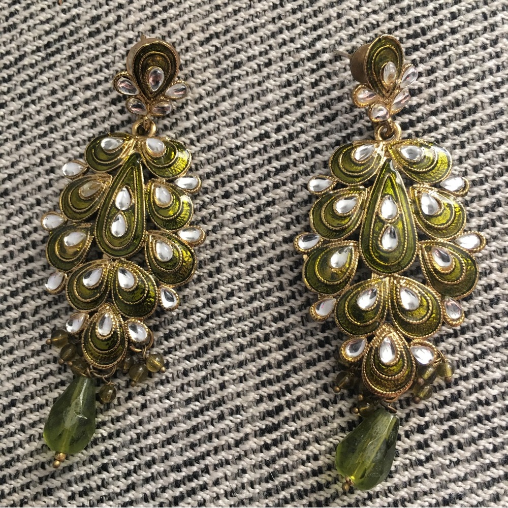 Green and Gold-tone Earrings